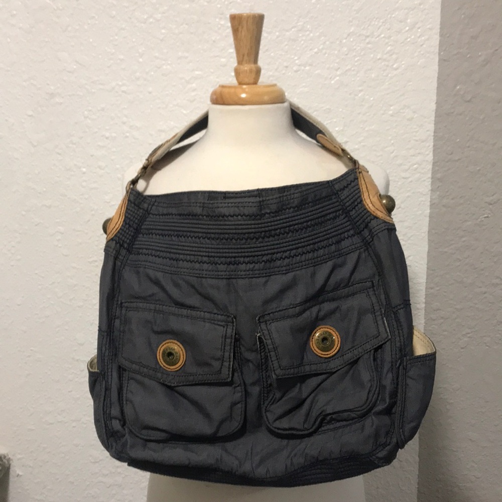 1969 Gap jeans blu cotton bag with leather trim